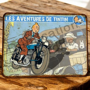 Vintage Tintin Motorcycle Metal Sign