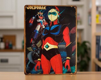 Plaque Métal Décorative Goldorak 30x20cm - Univers Manga, Motif Rétro, Pour Collection Ou Décoration Murale