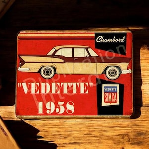 Vintage metal plate Simca vedette 1958