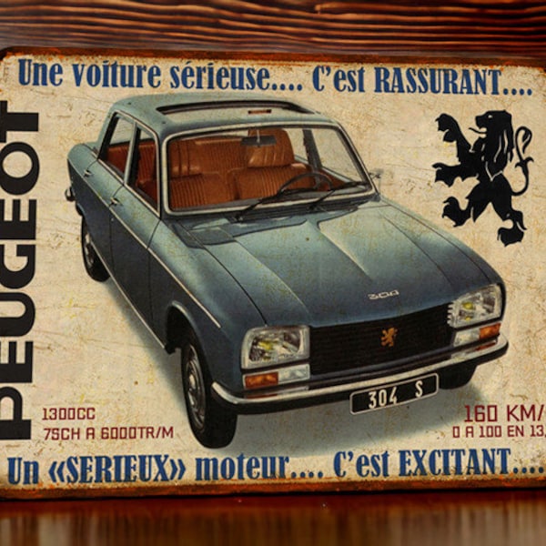 Plaque métal vintage Peugeot 304 S