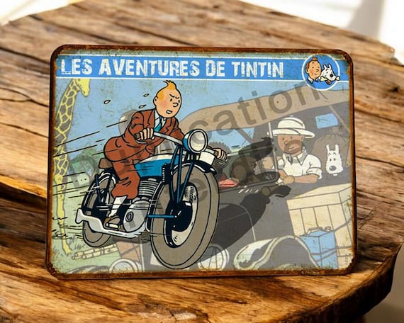 Vintage Tintin on a Motorcycle Metal Sign - Etsy