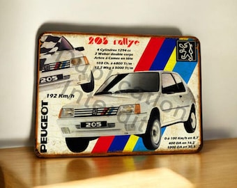 Plaque métal vintage Peugeot 205 Rallye