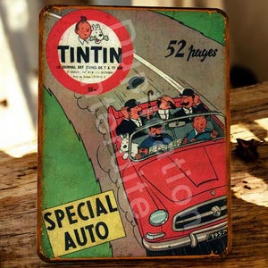 Vintage Tintin on the road metal sign