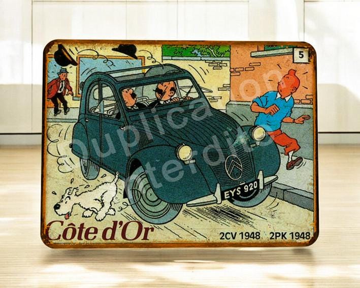Vintage Tintin Citroën 2CV Metal Sign - Etsy