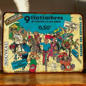 Vintage Tintin and the Samaritaine metal sign