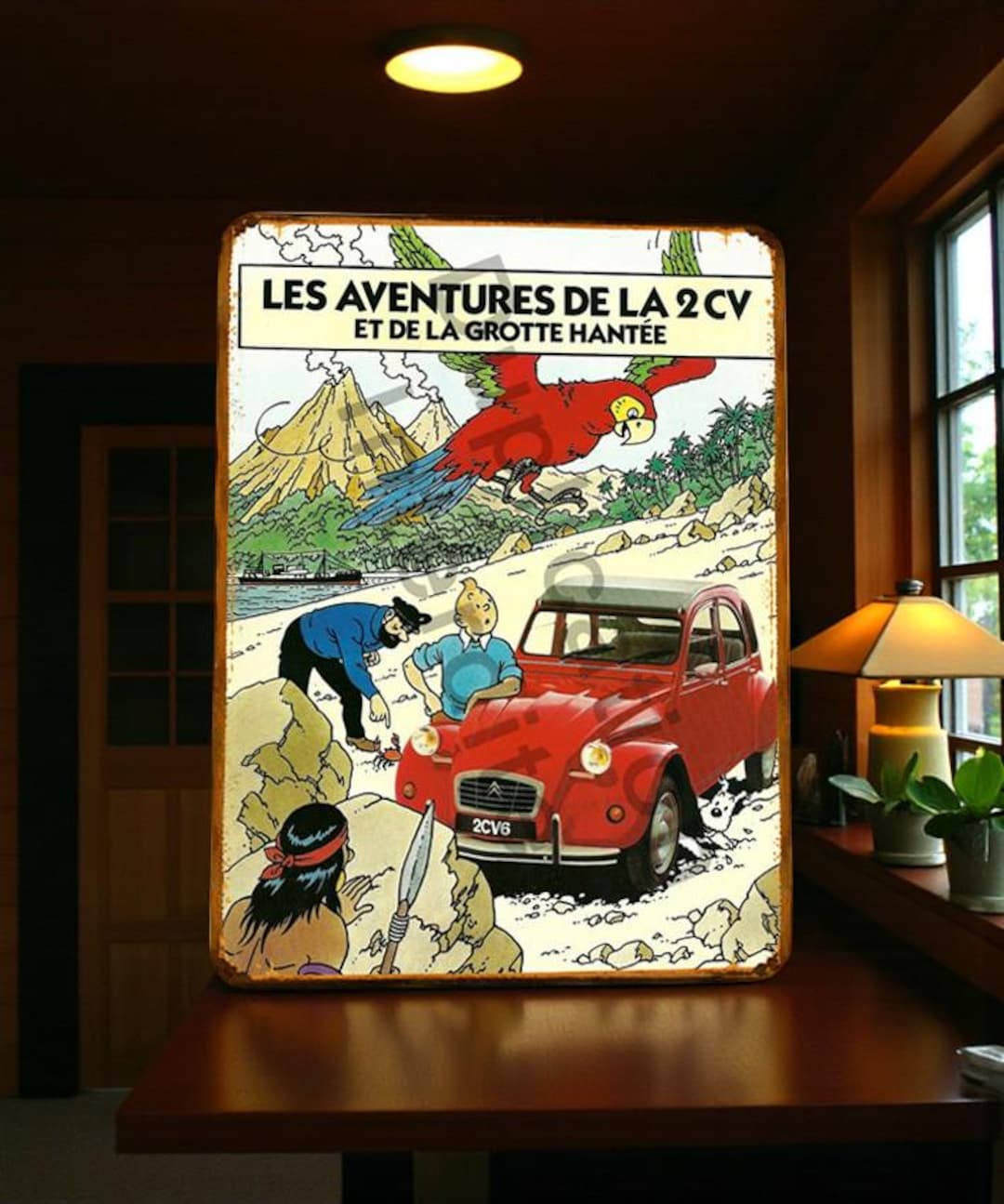 Vintage Tintin Citroën 2CV Red Metal Sign - Etsy