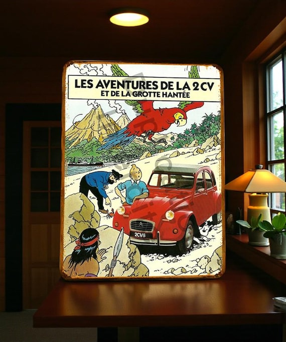 Vintage Tintin Citroën 2CV Red Metal Sign - Etsy