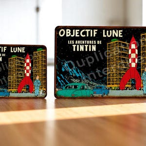 Vintage Tintin Destination Moon metal sign