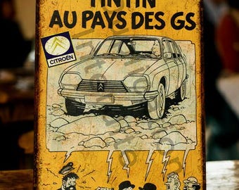 Vintage Tintin Citroën GS metal sign