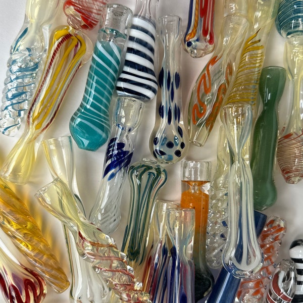 Random Glass Pipe - One Hitter Pipe - Glass Chillum Pipes - Mystery Design Smoking Fumed