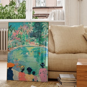Oasis Tropical Pool - Monet Style Impressionist Painting - Fine Quality Art Print - Interior Home Wall Display