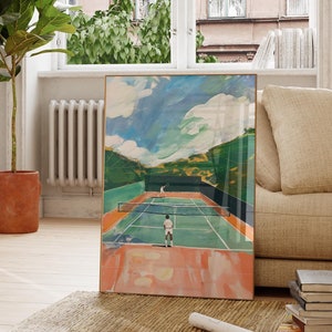 Tennis Match - Vintage Sportmalerei Poster - Bunter Wanddruck - Digital Download - Wohnkultur - Perfekte Geschenkidee