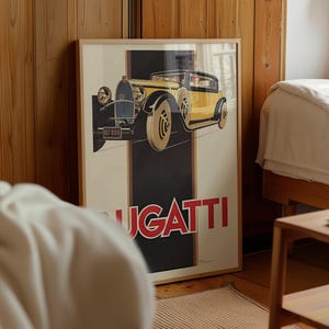 Bugatti Vintage Plakat - Auto Werbeplakat - Man Höhle - Geschenkideen Für Ihn - Wand Druck - Digitaler Download - Wohnzimmer Kunst