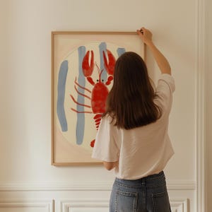 Impresión de langosta, arte francés - Impresión mural en acuarela - Arte popular y costero - Idea de regalo perfecta - Descarga digital - Póster de cocina
