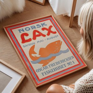 Vintage Lachs Werbeplakat - Sofortiger digitaler Download - Wanddekoration - Bunte Küstenkunst - Küchenwandgestaltung