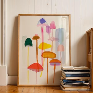 Arte ad acquerello - Funghi pastello - Stampa murale astratta - Poster per la decorazione della casa - Download digitale