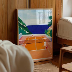 Monaco Tennis Match Poster – Retro Sport Art Print – Digital Download – Home Wall Decor - Mid Century Wimbledon - Living Room Office Gift