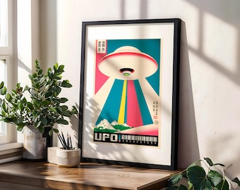 Vintage Japanese UFO Magazine Poster – Alien Space Art Print