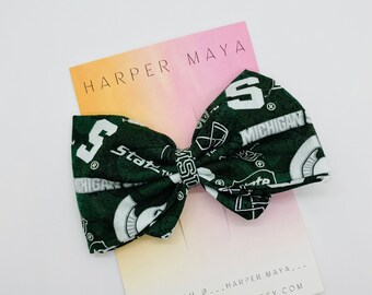 Michigan State Spartans Inspired Football Dog Bow & Optional Football or Crystal Center Dog Collar Bow Dog Hair Bow