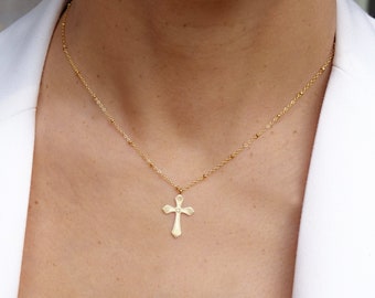 Collier croix doré ou argenté, chaîne en acier inoxydable, idée cadeau, bijou femme, collier fin