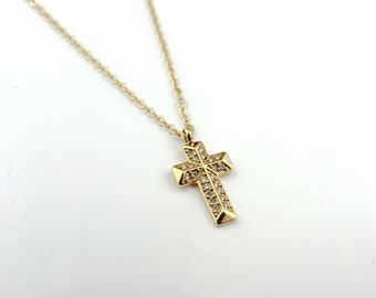 Collier croix plate avec zircons en acier inoxydable, idée cadeau, bijou femme, collier fin, cadeau Noël, collier cadeau ado