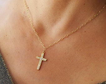 Collier croix doré ou argenté en acier inoxydable, bijou religieux, crucifix, collier chrétien, collier tendance