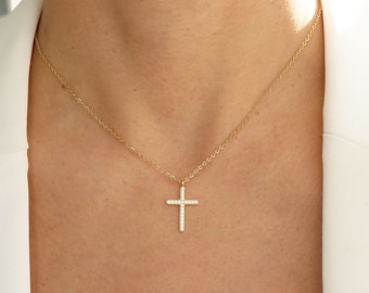 Collier croix, chaîne en acier inoxydable et brillants en zirconium, idée cadeau, bijou femme, collier fin, cadeau Noël, collier cadeau ado