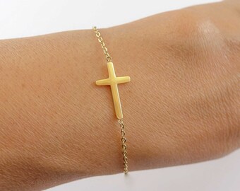 Bracelet croix doré acier inoxydable, bijou religieux, crucifix, bracelet chrétien, bracelet tendance