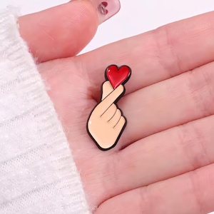 Kawaii Finger Heart Pin – Korean Love Gesture, Korean Love Pin, Korean Love Art, Anime Pin