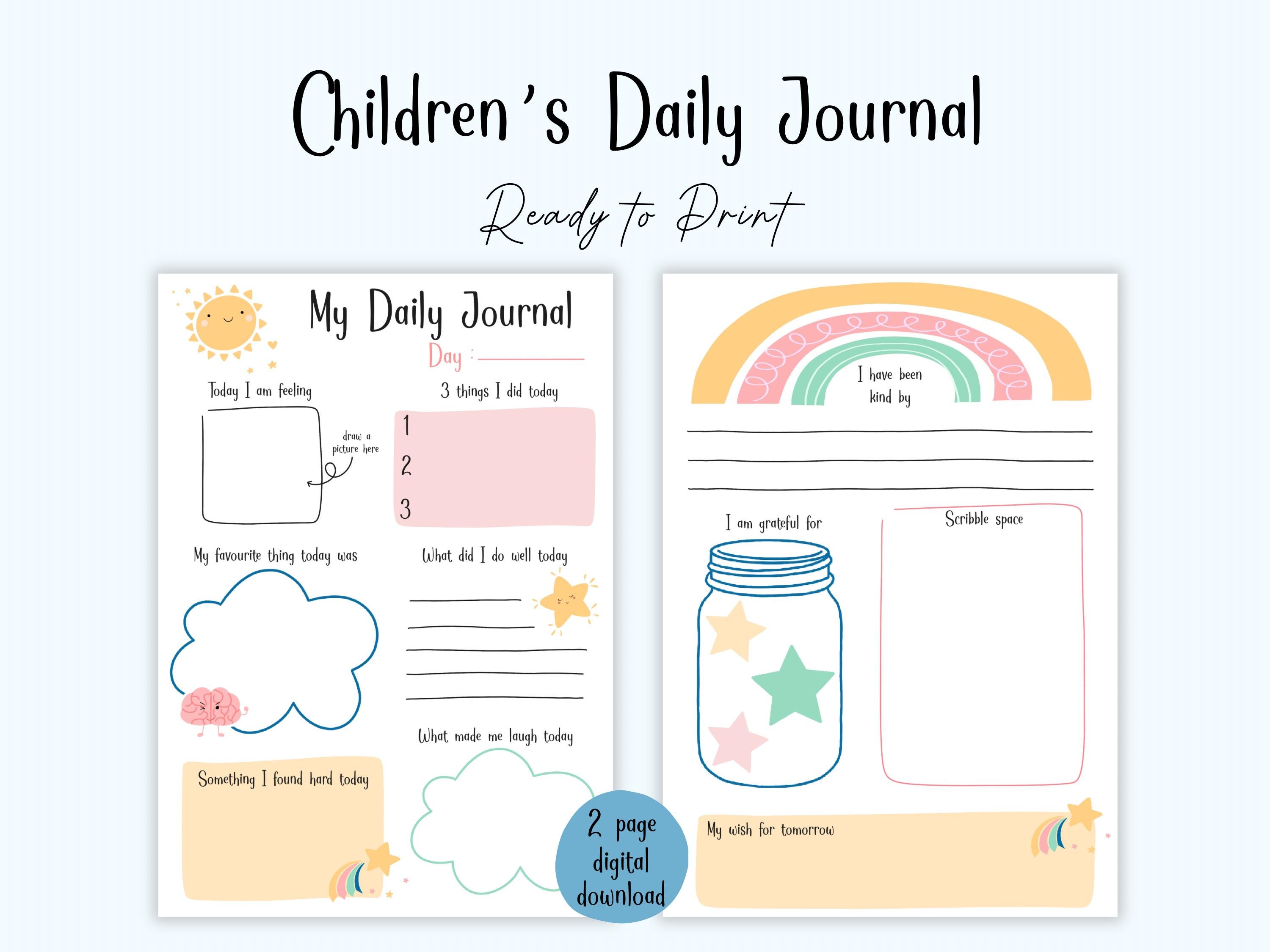 Children's Daily Journal - Positive Reminders, Kids Mental Health (Digital Download)