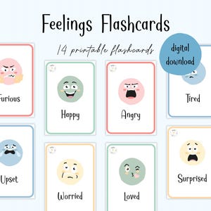 Tarjetas de memoria sobre emociones - Salud mental infantil - Tarjetas imprimibles - Tarjetas de memoria sobre sentimientos - aprendizaje emocional - sentimientos - bienestar