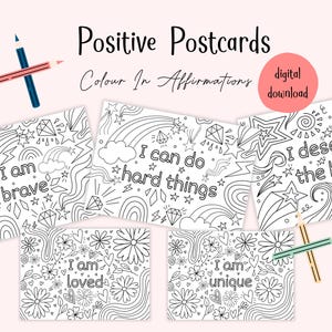 Cartões postais positivos - Bem-estar infantil - Cartões postais para impressão - Atividade consciente - Saúde mental infantil - Colorir - Colorir infantil