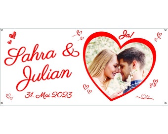 Hochzeitsbanner personalisiert, Hochzeits-Banner mit Foto, Namen und Hochzeitsdatum des Brautpaares