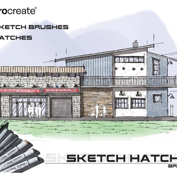 Architecture Sketch Hatch Set - Architecture brush set for Procreate. Copic Style Alcohol Markers, Sketch pens, CAD blocks