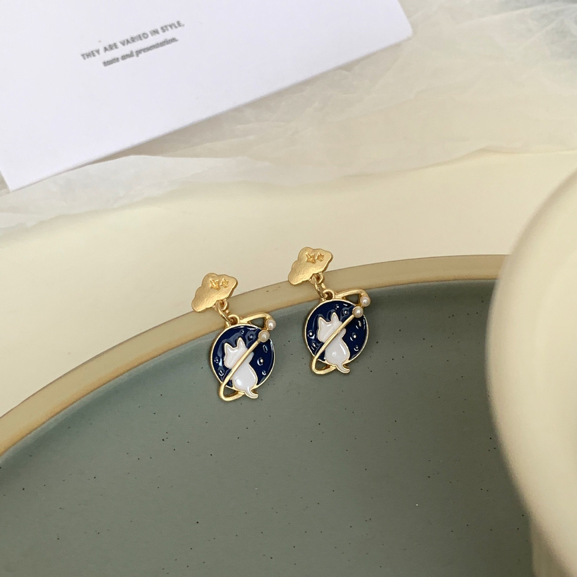 Cute Cat Clip on Earrings Clould With Blue Stud Etsy