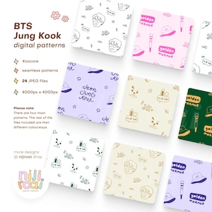 BTS Jungkook Kpop Digital Pattern Wallpaper Pack Digital Paper Stationery Golden Kookie Journal Stationery Wrapping Papers Notebook Gift Set