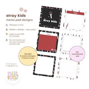 Stray Kids SKZ Bloco de notas digital para impressão Design de bloco de notas KPOP Papelaria Uso comercial Folhas de diário Lembrete Lista de tarefas Álbum de recortes