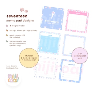 Seventeen Memo Pad Lista de tarefas Carat Printable Notepad Design Bundle KPOP Papelaria Folhas de memorando Notas adesivas Páginas Uso comercial comercial
