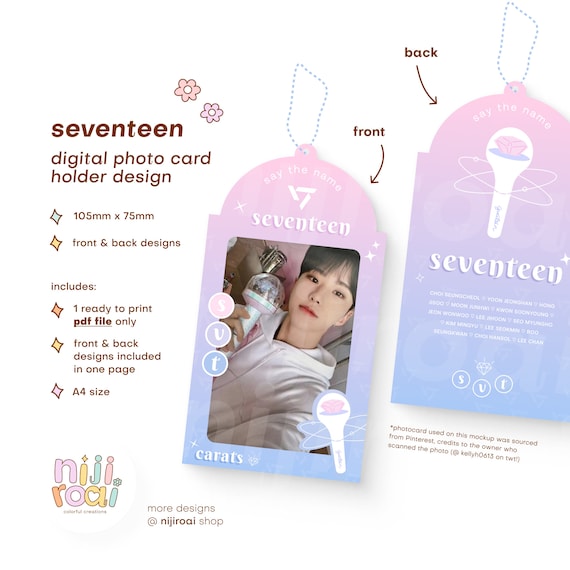 Kpop Seventeen Photo Card Holder Design, Digital File Ready to