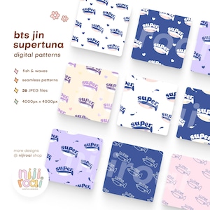 Patrones digitales BTS Jin Supertuna PNG Álbum de recortes Archivo de papel digital Patrón Kpop kawaii Regalo para fanáticos Papel BTS Merchandising y decoración Dibujos animados imprimibles