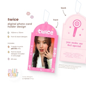Kpop tweemaal fotokaarthouderontwerp voor één keer | Leden A4-formaat digitaal ontwerpbestand klaar om af te drukken | Kawaii DIY roze snoepje