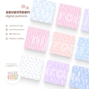 Siebzehn digitale Muster Kpop digitale Papiere für Planer Wallpaper Pastell Hintergrund Design für Phone Cases Carat Tote Bag PNG Goodnotes