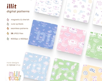 Illit Cherish Joli papier numérique K-pop Motifs magnétiques pour agendas GoodNotes Scrapbooking Journalisation Coques de téléphone Papier peint Glitt Iroha