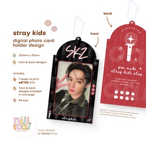 Diseño de portatarjetas fotográfico de Kpop Stray Kids para Stays / Miembros de SKZ Archivo de diseño digital tamaño A4 listo para imprimir