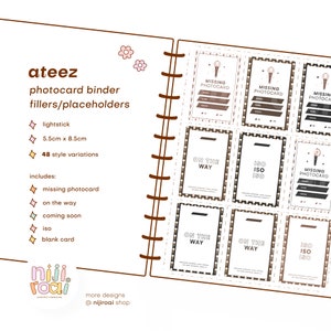 Carpetas de relleno y marcadores de posición para tarjetas fotográficas de Ateez, conjunto de diseños KPOP: 48 variaciones