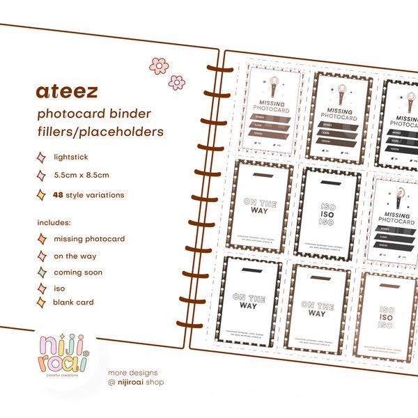 Ateez Photocard Binder fillers | placeholders KPOP Design set - 48 variations