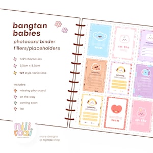 Carpetas de tarjetas fotográficas BTS Bangtan con relleno y marcadores de posición, conjunto de diseños KPOP: 127 variaciones