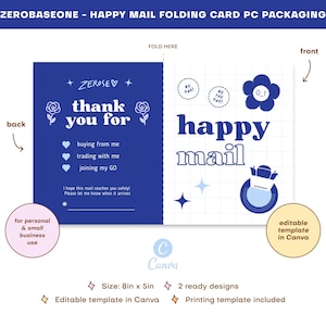 Sobre de embalaje con tarjeta fotográfica imprimible Happy Mail de Zerobaseone Kpop, tarjeta de agradecimiento editable, envío comercial, abanico, papelería plegable, cargador superior