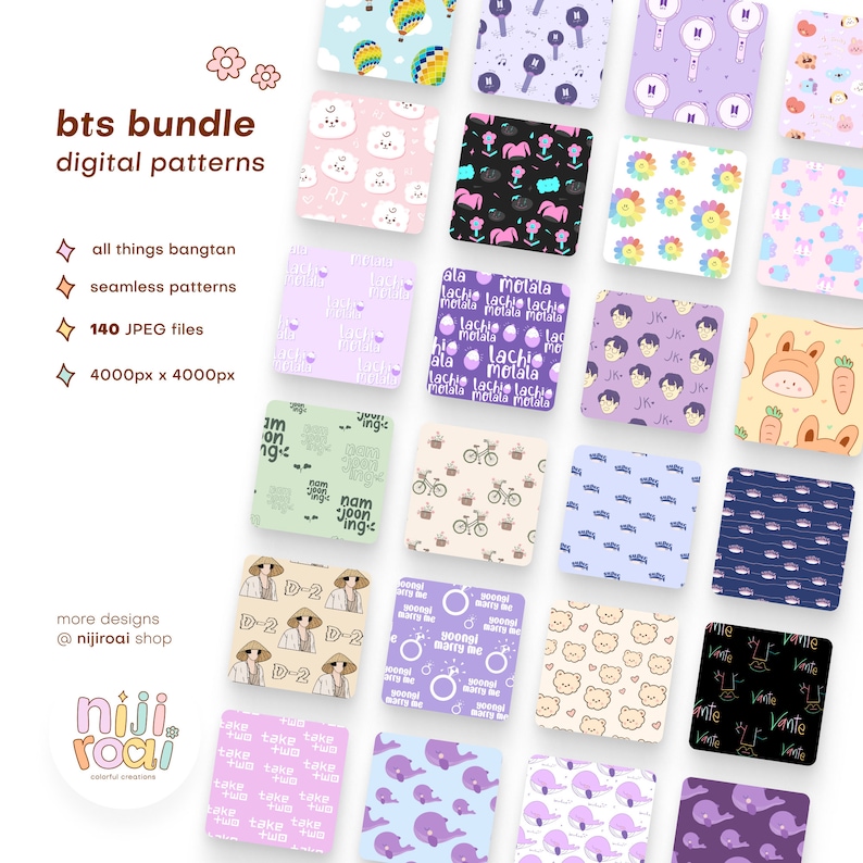 BTS Bundle Kpop Digital Patterns, Wallpaper Pack - Etsy