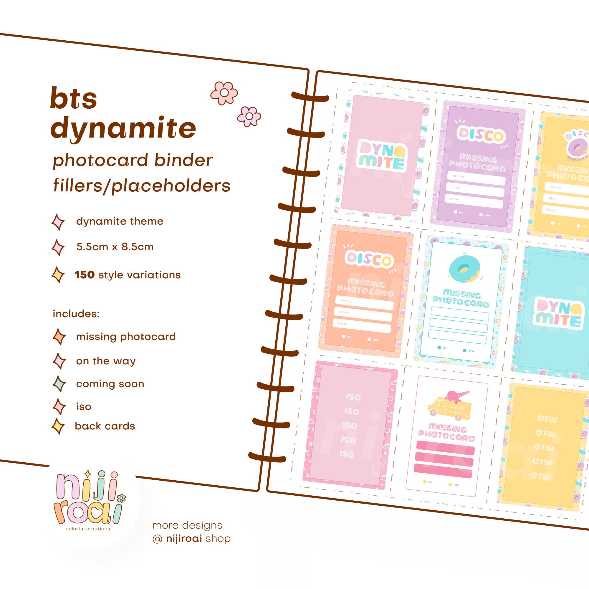 BTS Dynamite Photocard Binder fillers | placeholders KPOP Design set - 150 variations